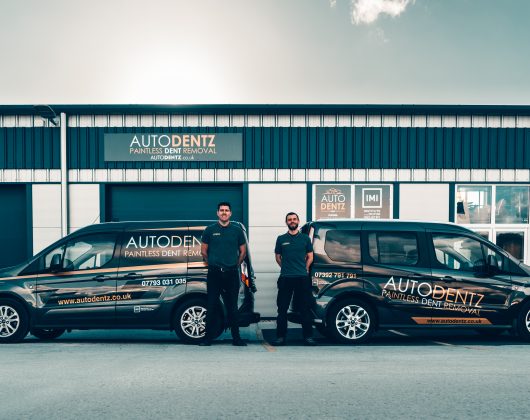 Jason and Paul outside AutoDentz Plymouth workshop